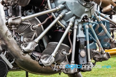 Close-up Vintage Aeroplane Engine Stock Photo