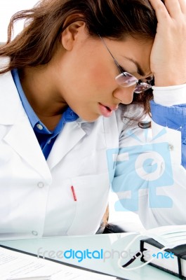 Close View Of Young Medical Professional In Tension Stock Photo
