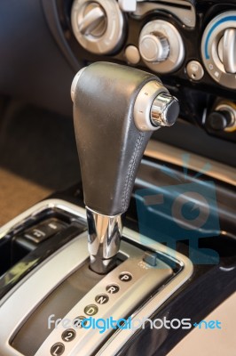 Closeup Detail Of Modern Car Interior. Automatic Transmission Car Select Focus Stock Photo