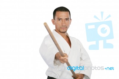 Closeup Isolated Portrait Of Martial Arts Man In Kimono Excercis… Stock Photo