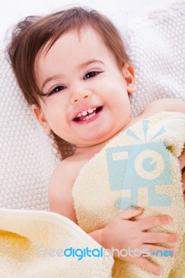 Closeup Of Infant After Bath Stock Photo