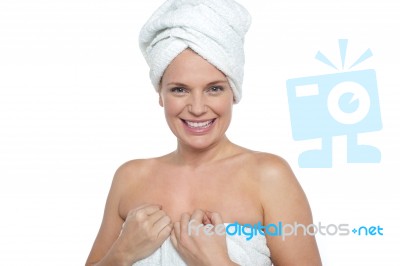 Closeup Portrait Of Young Beautiful Woman After Bath Stock Photo