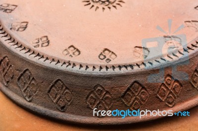 Closeup Thai Earthenware Pottery Stock Photo