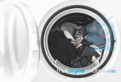 Clothes In The Washing Machine Stock Photo