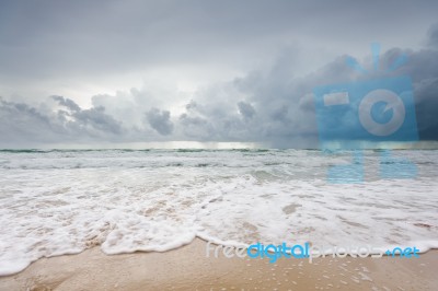 Cloudy Beach Before Raining Stock Photo
