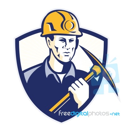 Coal Miner With Pick Axe Shield Retro Stock Image