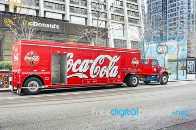 Coca Cola Truck In Chicago Stock Photo