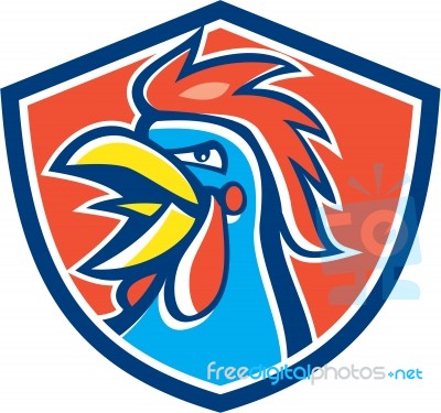 Cockerel Rooster Crowing Head Shield Stock Image
