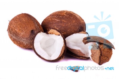 Coconuts On White Stock Photo