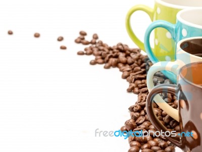 Coffee Beans Cafe Indicates Blank Space And Caffeine Stock Photo