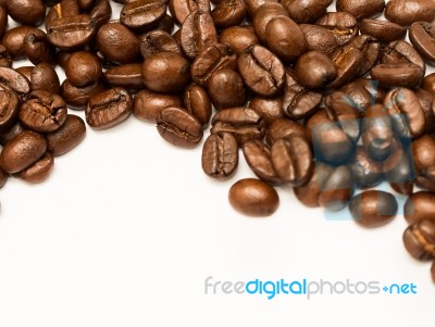 Coffee Beans Shows Copy Space And Brew Stock Photo