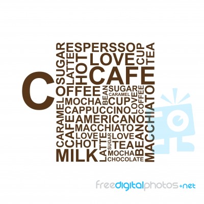 Coffee Cup Typography Words Stock Image