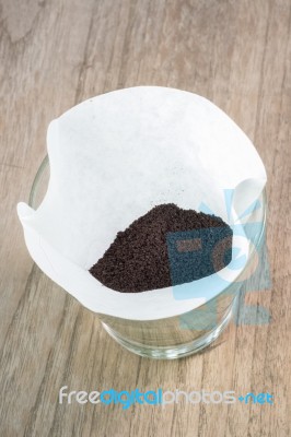 Coffee Filter And Powder Prepare For Coffee Drip Stock Photo