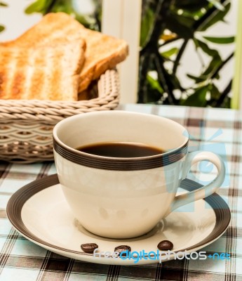 Coffee For Breakfast Represents Meal Time And Black Stock Photo