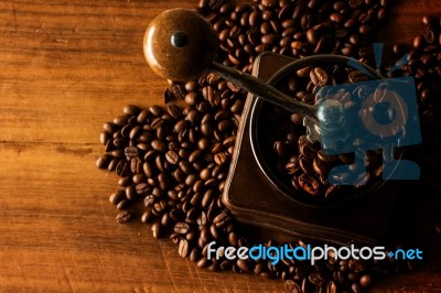 Coffee Grinder With Coffee Beans Stock Photo