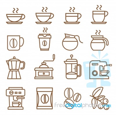Coffee Icons Set Brown Color Stock Image