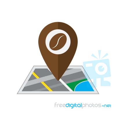 Coffee Pin On Coordinated Map Location  Illustration Stock Image