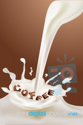 Coffee Text In Splash Of Milk Stock Image