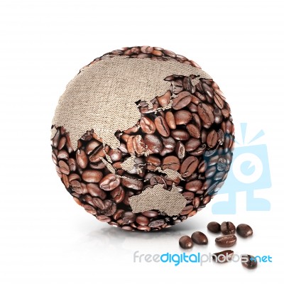 Coffee World 3d Illustration Asia And Australia Map Stock Photo