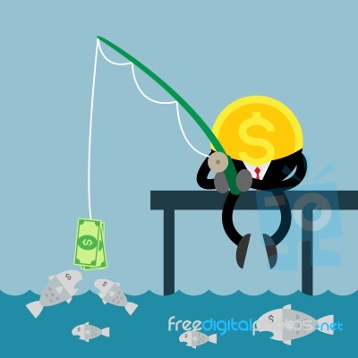Coin Money Fishing Dollar Bill Stock Image