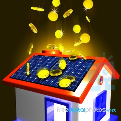 Coins Falling On House Showing Extra Money And Improved Economy Stock Image