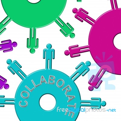 Collaborate Cogs Represents Team Work And Clockwork Stock Image