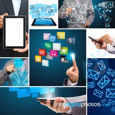 Collage Of Application Connection In The Global Social Networks Stock Image