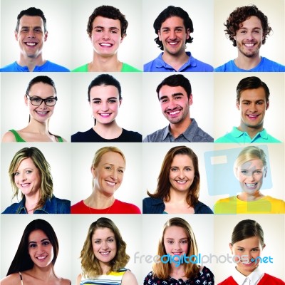 Collage Of Smiling People, Multiple Ethnicity Stock Photo