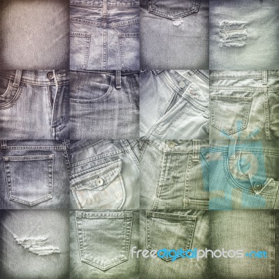 Collage Set Of Jeans Background Stock Photo