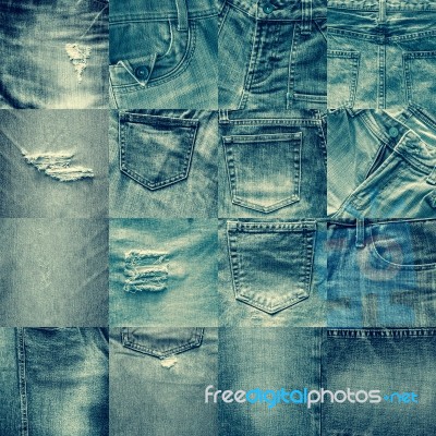 Collage Set Of Jeans Background Stock Photo