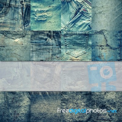 Collage Set Of Jeans Background With Blank For Text Stock Photo