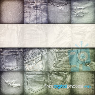 Collage Set Of Jeans Background With Blank For Text Stock Photo
