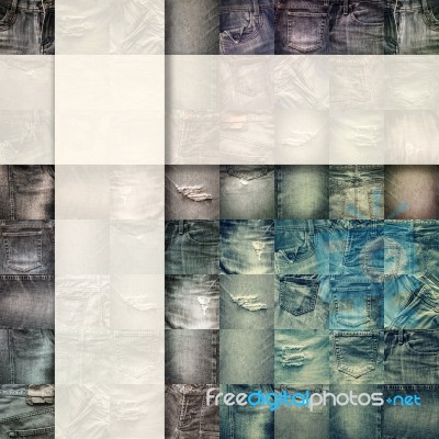 Collage Set Of Jeans Background With Blank For Text Stock Photo