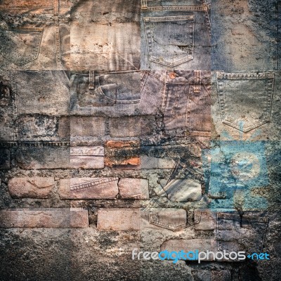Collage Set Of Jeans Rotten Background Stock Photo