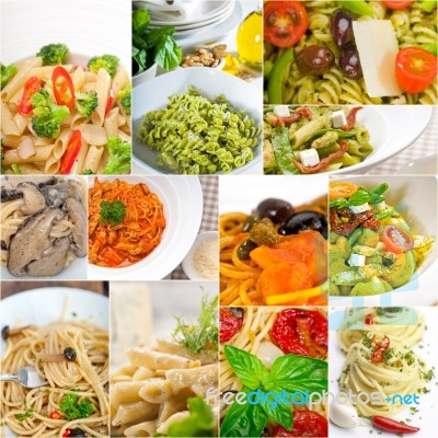 Collection Of Different Type Of Italian Pasta Collage Stock Photo
