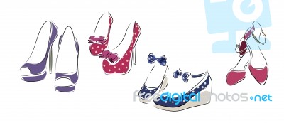 Collection Of Woman Shoes Stock Image