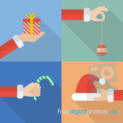 Collection Set Of Santa Hand Holding Christmas Objects Stock Image