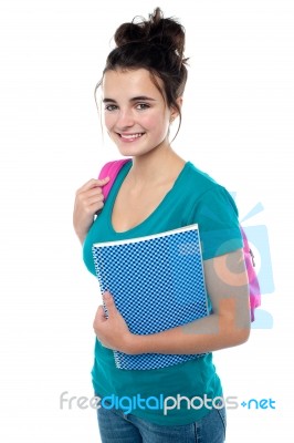 College Student Carrying Backpack Stock Photo