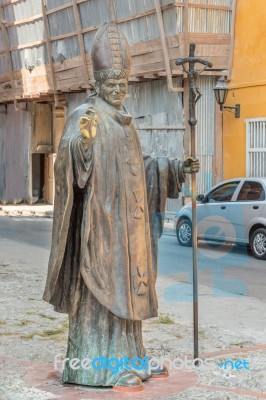 Colombia, Cartagena, Pope John Paul Ii Statue Stock Photo