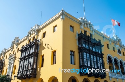 Colonial Yellow Building, Lima, Peru Stock Photo