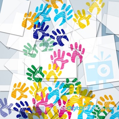 Color Handprints Represents Artwork Watercolor And Colorful Stock Image