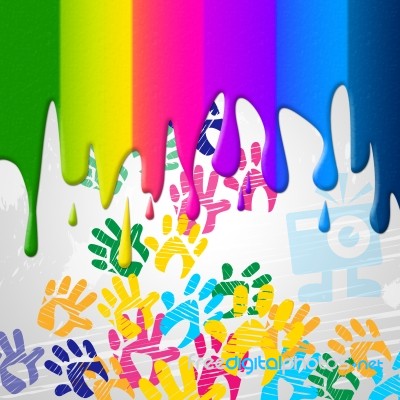 Color Handprints Represents Childhood Multicoloured And Colors Stock Image