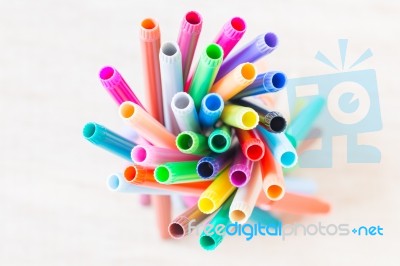 Color Pen  On White Background Stock Photo