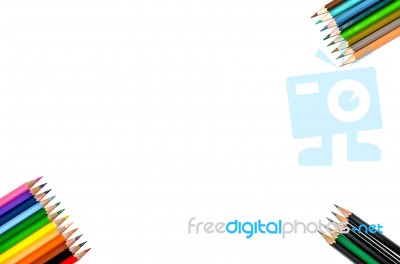 Color Pencil And Pencil On White Background Stock Photo