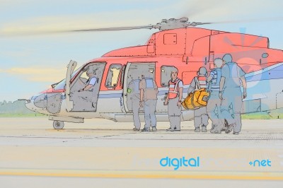 Color Sketch Of Passenger Embark Helicopter Stock Image