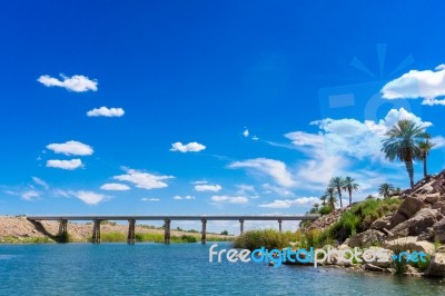 Colorado River Bridge Under Blue Sky Stock Photo