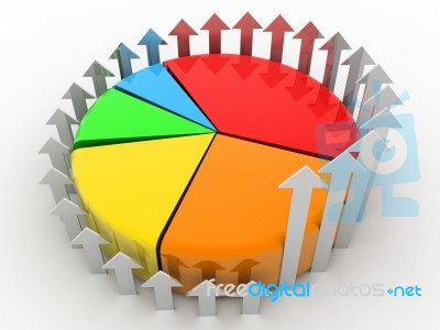 Colorful 3d Pie Graph With Arrows Stock Image