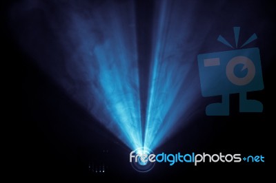 Colorful Beautiful Spotlight . Wide Lens Equipment For Show Presentation At Night . Disco Party Abstract Background . Advertisement Screen For Multimedia   Stock Photo