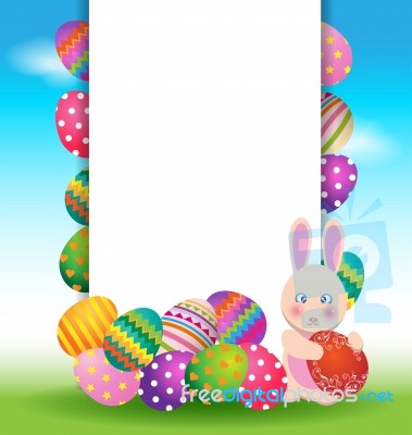 Colorful Eggs And Bunny For Easter Day Card Stock Image