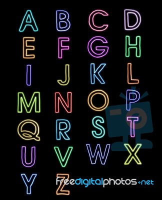 Colorful Font Laser Light Alphabet A-z Stock Image